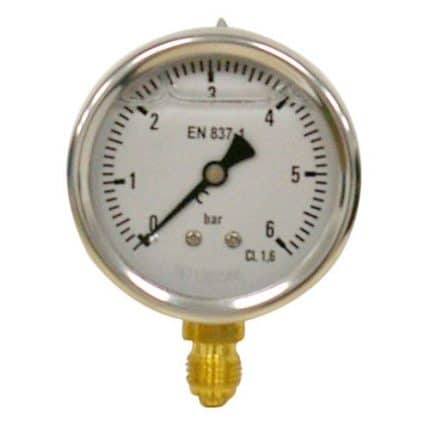 Manómetro inox Ø63mm 0-6 BAR con rosca 1/4 para pulverización agrícola