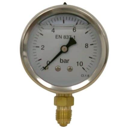 Manómetro inox Ø63mm 0-10 BAR con rosca 1/4 para pulverización agrícola