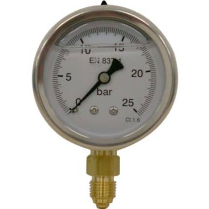 Manómetro inox Ø63mm 0-25 BAR con rosca 1/4 para pulverización agrícola
