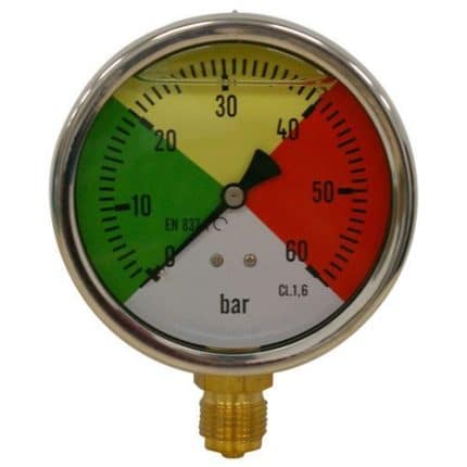 Manómetro Ø100mm 0-60 BAR con rosca 1/2 vertical para pulverización agrícola