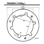 Esquema técnico del contrapeso de rueda 670 Ø de 100 kg con 6 muecas para tractor